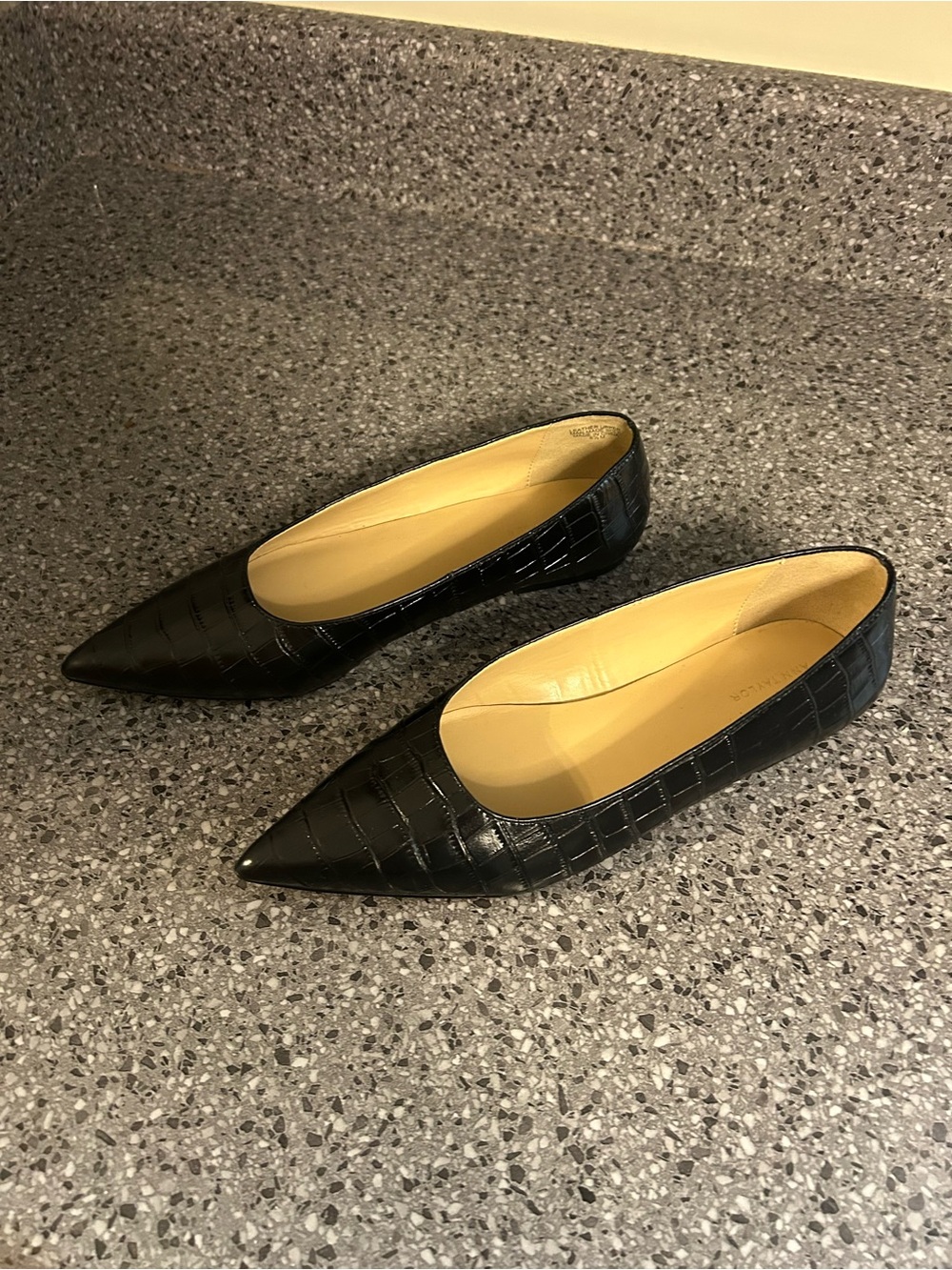 Ann Taylor Black Croc-Embossed Pointed Flats